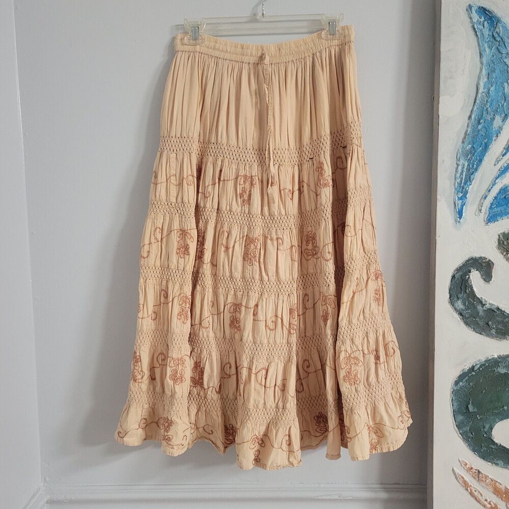Belma Free Size Women Skirt Embroidered Print Drawstring Elastic Waist Boho
